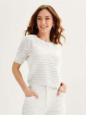 Draper James Short Sleeve Scallop Trim Pointelle Sweater